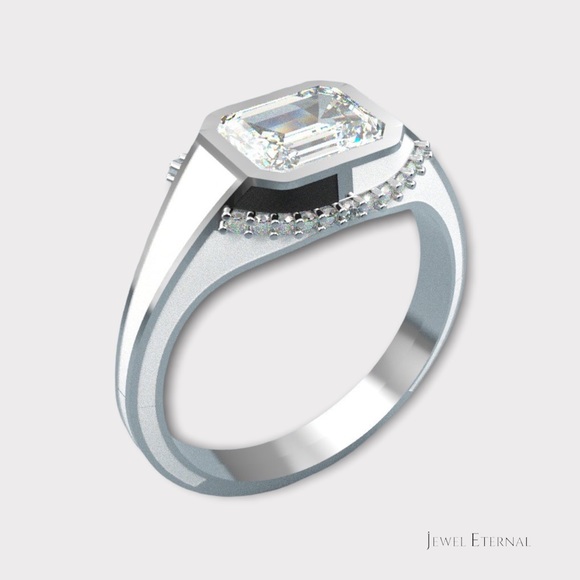 White & Black Enamel Pinky Ring w/ 1.5ct Asscher cut Moissanite - Picture 11 of 16